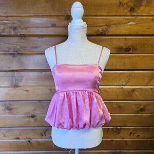Altar'd State Samantha Satin Bubble Top Smocked Back Floral Pink Size M